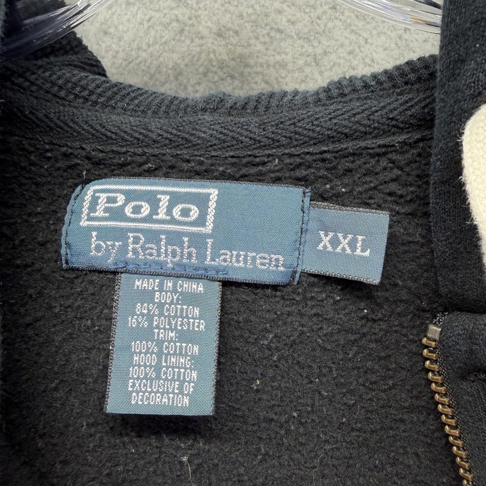 Polo Ralph Lauren Hoodie Mens 2XL Black Full Zip Fleece Pony Thermal Hood - Picture 3 of 7